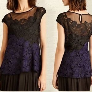 Anthropologie Deletta garden guise lace top, women’s XS, blue and black (O)